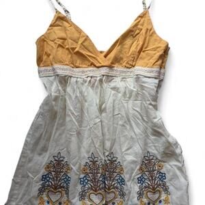 Vintage Yellow & Cream Tank with Embroidered Details - Size: M